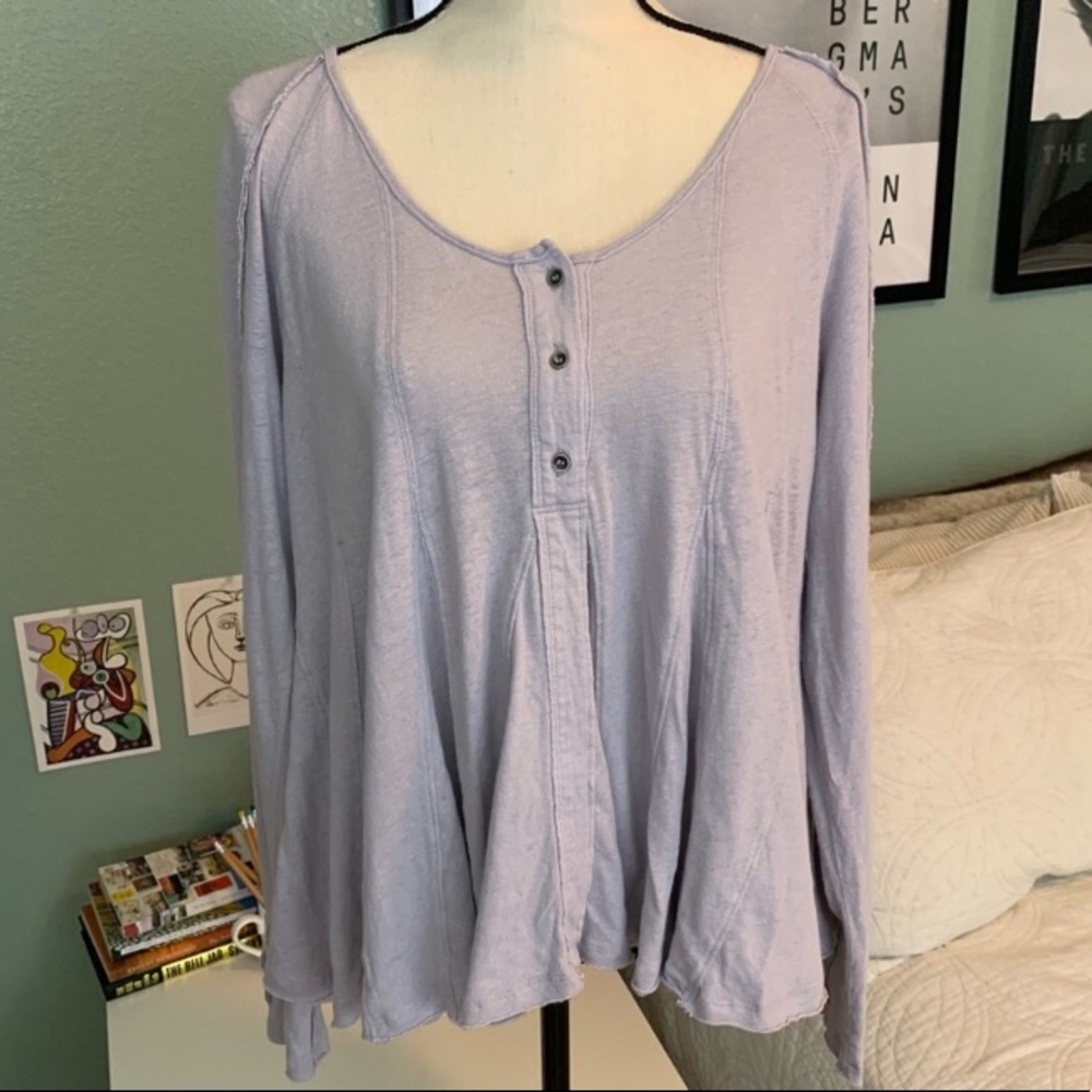 ♡ Free People Lilac Linen Button Up Swing Top ♡